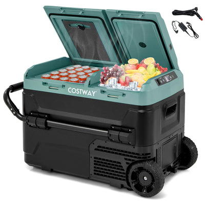 *Dual Zone 12V 42QT Car Refrigerator with Wheels - Green