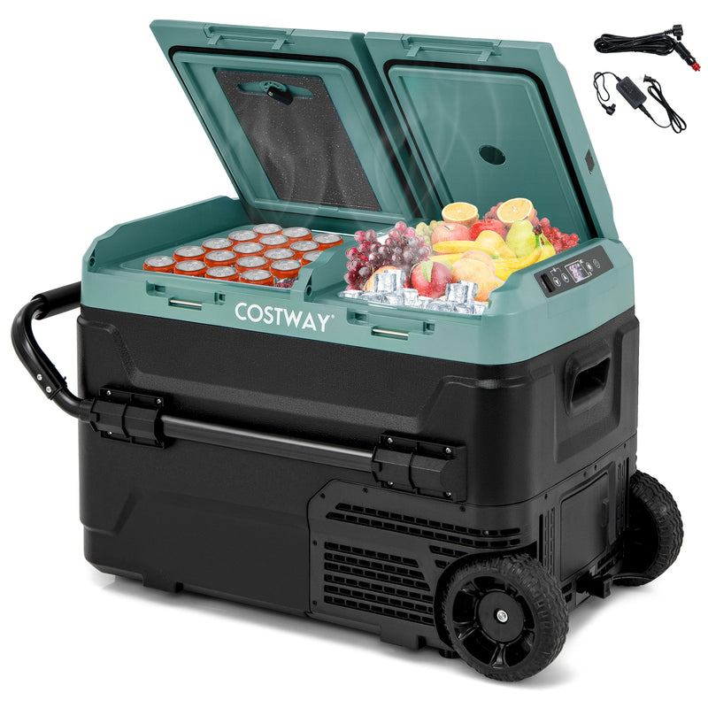 *Dual Zone 12V 42QT Car Refrigerator with Wheels - Green