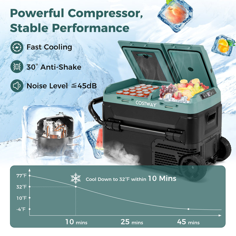 *Dual Zone 12V 42QT Car Refrigerator with Wheels - Green