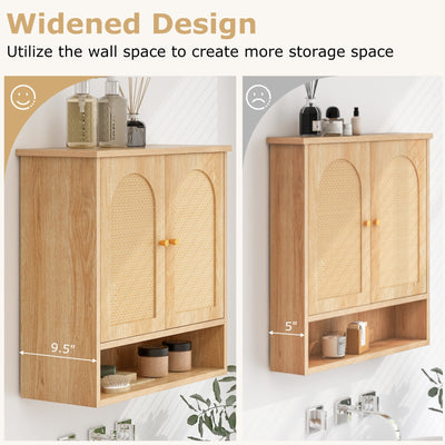 Medicine Cabinet with 2 Rattan Doors for Laundry Room Kitchen Entryway-Natural