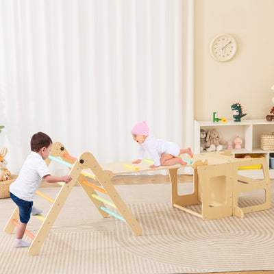backordered - *7-in-1 Toddler Climbing Toy Connected Table and Chair Set for Boys and Girls Aged 3-14 Years Old - Multicolor