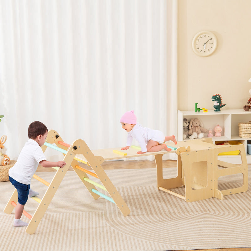 backordered - *7-in-1 Toddler Climbing Toy Connected Table and Chair Set for Boys and Girls Aged 3-14 Years Old - Multicolor