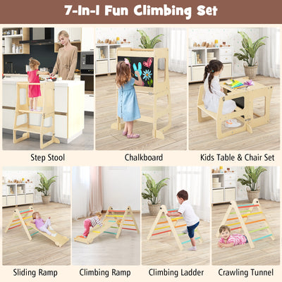 backordered - *7-in-1 Toddler Climbing Toy Connected Table and Chair Set for Boys and Girls Aged 3-14 Years Old - Multicolor