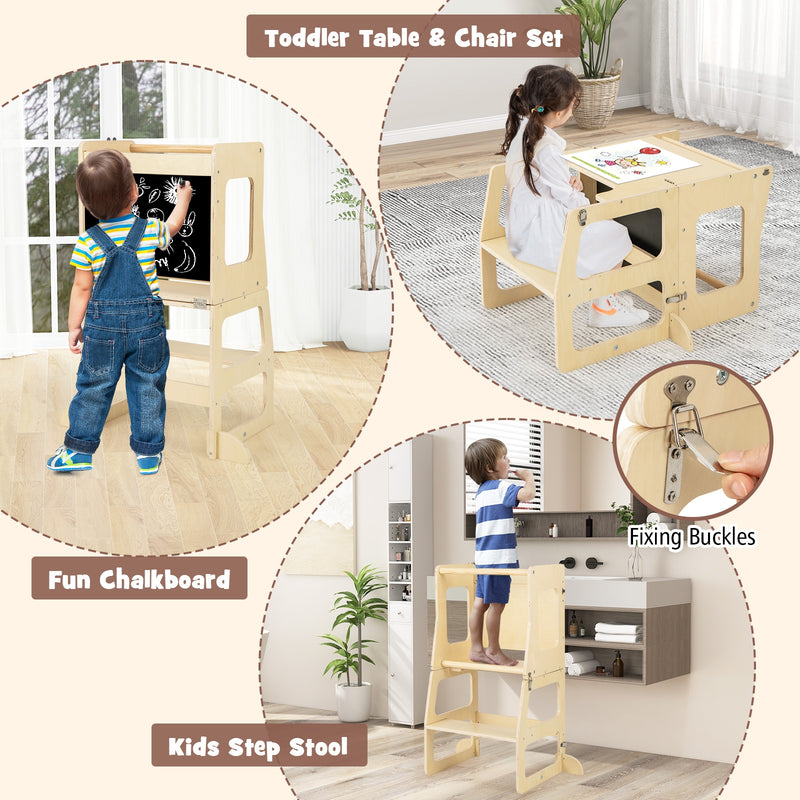 backordered - *7-in-1 Toddler Climbing Toy Connected Table and Chair Set for Boys and Girls Aged 3-14 Years Old - Multicolor