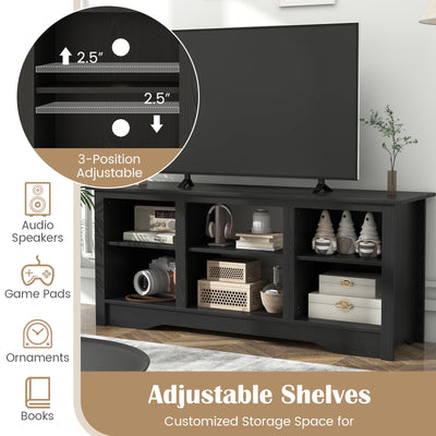 TV Stand for up to 65 Inch Flat Screen TVs with Adjustable Shelves for 18 Inch Electric Fireplace (Not Included)-Black