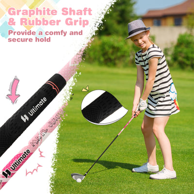 Junior Complete Golf Club Set with Stand Bag Rain Hood-Pink