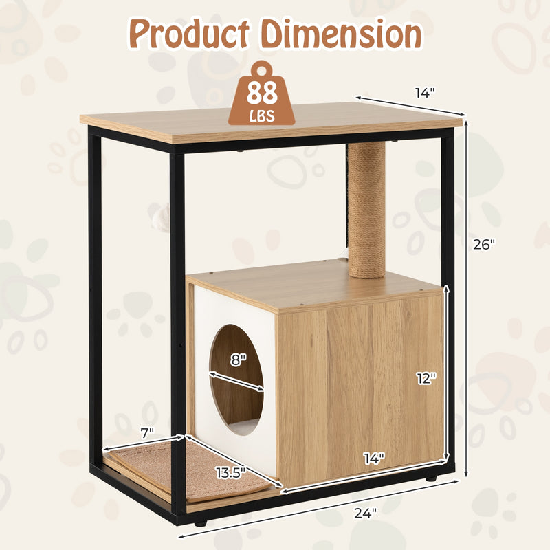 *Cat Furniture End Table Cat House with Scratching Post - Natural