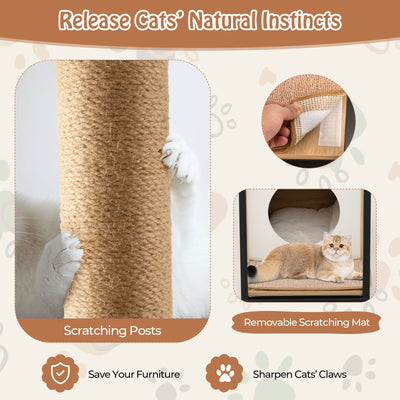 *Cat Furniture End Table Cat House with Scratching Post - Natural