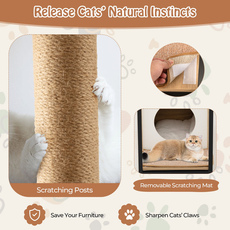 *Cat Furniture End Table Cat House with Scratching Post - Natural