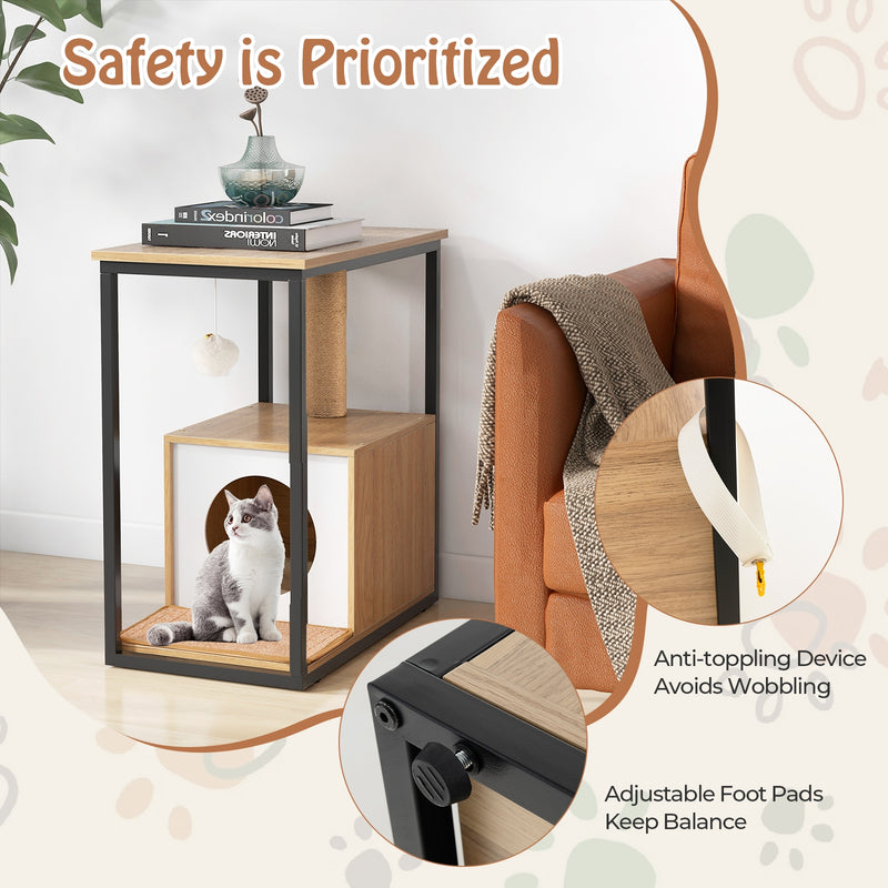 *Cat Furniture End Table Cat House with Scratching Post - Natural