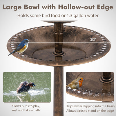 *Pedestal Bird Bath with Solar Light with Bird Feeder and Flower Planter - Bronze