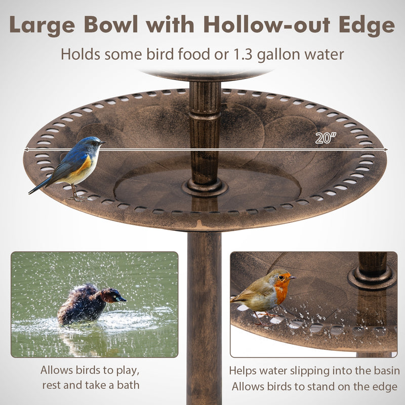 *Pedestal Bird Bath with Solar Light with Bird Feeder and Flower Planter - Bronze