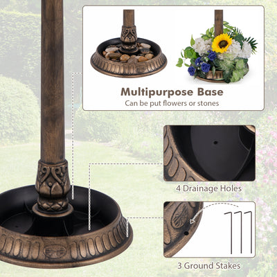 *Pedestal Bird Bath with Solar Light with Bird Feeder and Flower Planter - Bronze