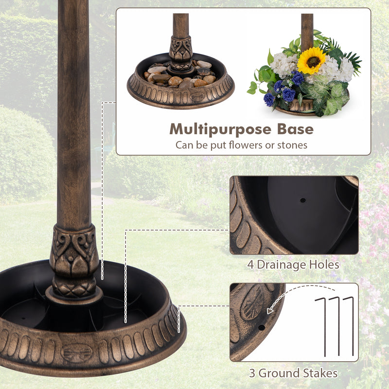 *Pedestal Bird Bath with Solar Light with Bird Feeder and Flower Planter - Bronze