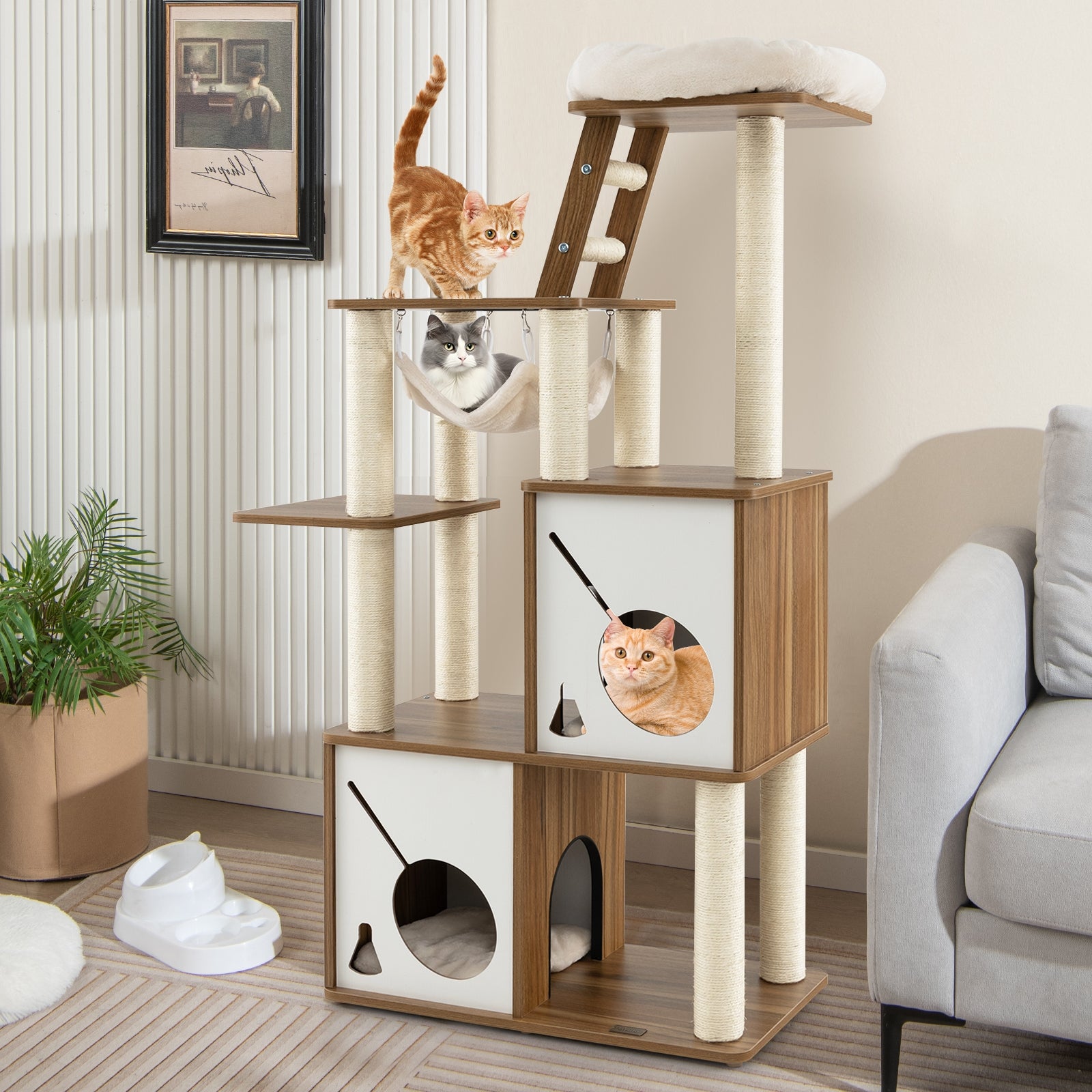 57 Inch Cat Tree Tower Multi-Level Activity Center with Scratching Pos