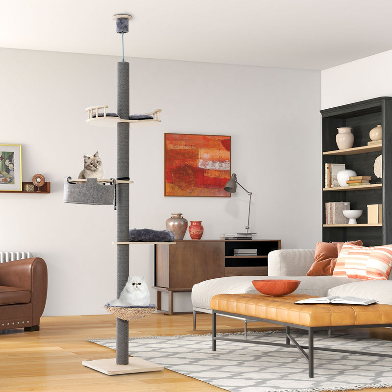 *Floor to Ceiling Cat Tree with 93 Inch-107 Inch Adjustable Height - Gray