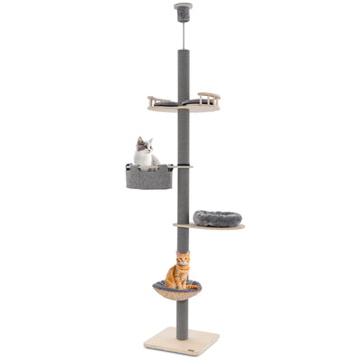 *Floor to Ceiling Cat Tree with 93 Inch-107 Inch Adjustable Height - Gray