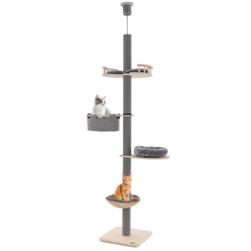 *Floor to Ceiling Cat Tree with 93 Inch-107 Inch Adjustable Height - Gray