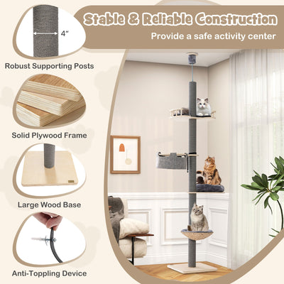 *Floor to Ceiling Cat Tree with 93 Inch-107 Inch Adjustable Height - Gray