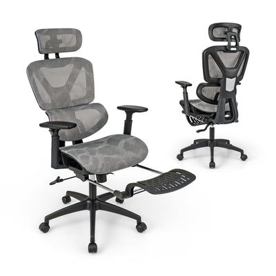 *Mesh Office Chair with Tilting Backrest and Retractable Footrest - Gray