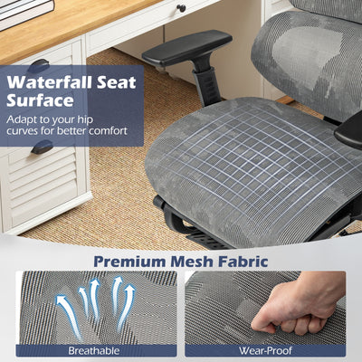 *Mesh Office Chair with Tilting Backrest and Retractable Footrest - Gray