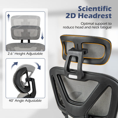 *Mesh Office Chair with Tilting Backrest and Retractable Footrest - Gray