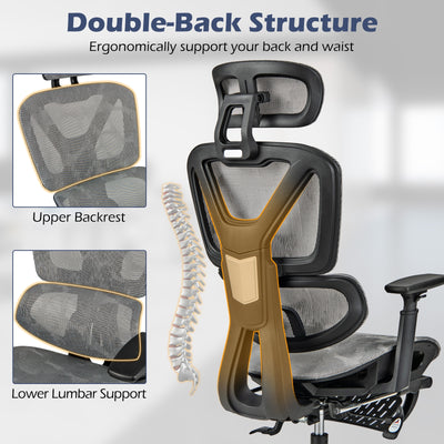 *Mesh Office Chair with Tilting Backrest and Retractable Footrest - Gray