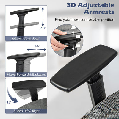 *Mesh Office Chair with Tilting Backrest and Retractable Footrest - Gray