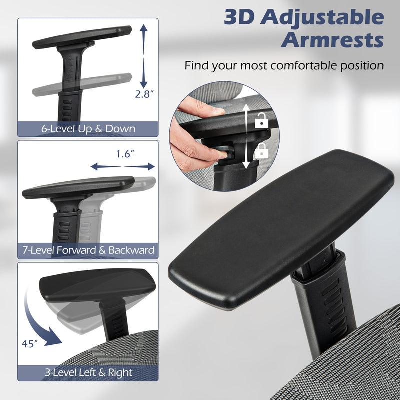 *Mesh Office Chair with Tilting Backrest and Retractable Footrest - Gray