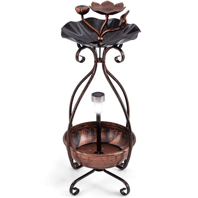 *Solar Outdoor Bird Bath Feeder Combo with Flower Planter Pedestal and Solar Lights - Copper