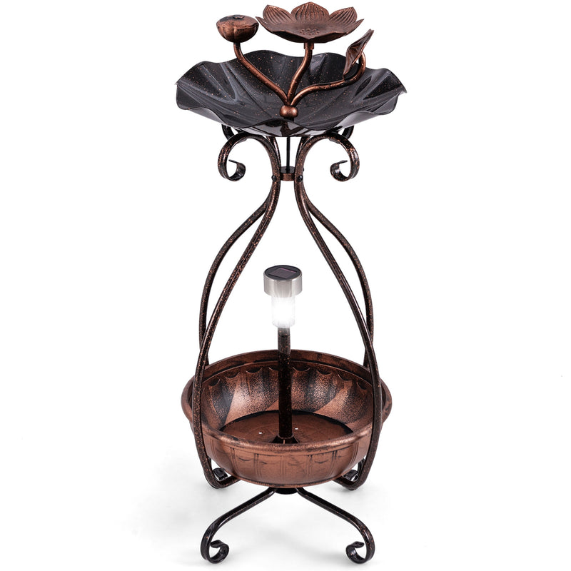 *Solar Outdoor Bird Bath Feeder Combo with Flower Planter Pedestal and Solar Lights - Copper