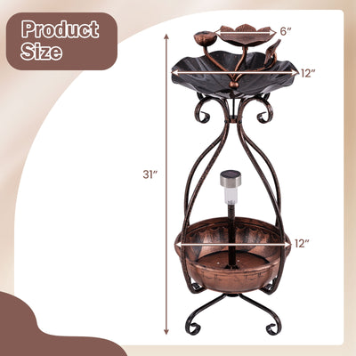 *Solar Outdoor Bird Bath Feeder Combo with Flower Planter Pedestal and Solar Lights - Copper