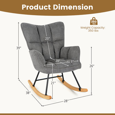 Linen Nursery Rocking Chair with High Backrest and Padded Armrests-Gray