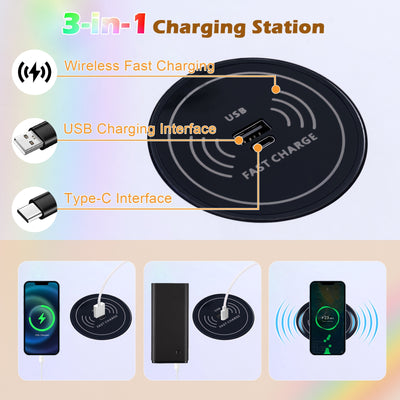 Vanity Table Set with RGB LED Lights and Wireless Charging Station-White