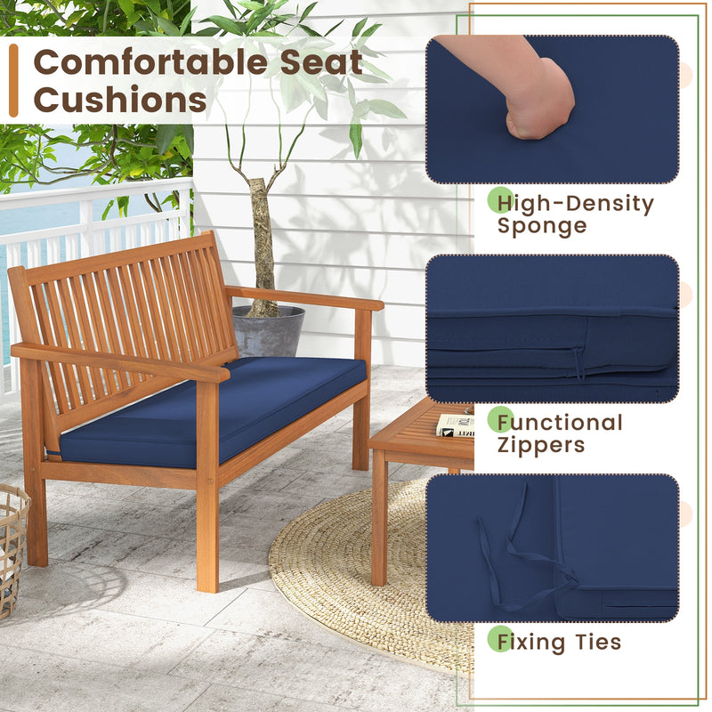 4 Piece Patio Wood Furniture Set Acacia Wood Sofa Set with Loveseat-Navy