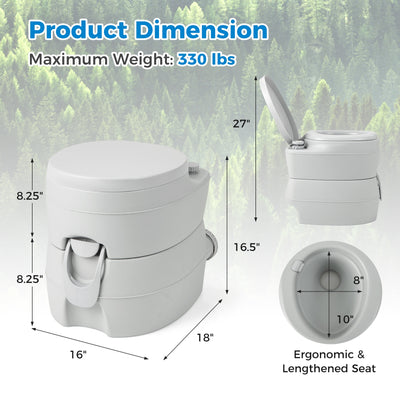*Portable Toilet Compact Indoor Outdoor Commode with 5.2 Gallon Detachable Waste Tank - Gray