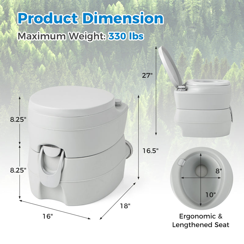 *Portable Toilet Compact Indoor Outdoor Commode with 5.2 Gallon Detachable Waste Tank - Gray