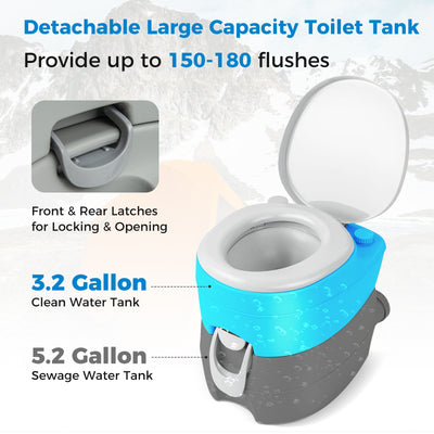 *Portable Toilet Compact Indoor Outdoor Commode with 5.2 Gallon Detachable Waste Tank - Gray