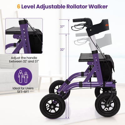 Height Adjustable Rollator Walker Foldable Rolling Walker with Seat for Seniors-Purple