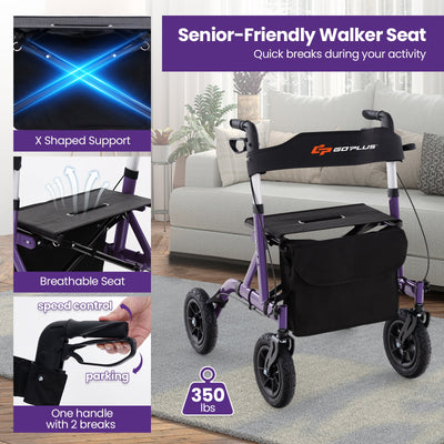 Height Adjustable Rollator Walker Foldable Rolling Walker with Seat for Seniors-Purple