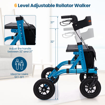 Height Adjustable Rollator Walker Foldable Rolling Walker with Seat for Seniors-Blue