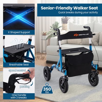 Height Adjustable Rollator Walker Foldable Rolling Walker with Seat for Seniors-Blue