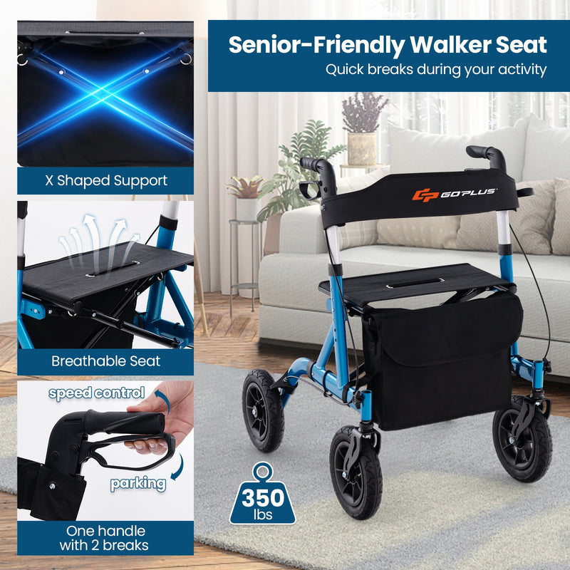 Height Adjustable Rollator Walker Foldable Rolling Walker with Seat for Seniors-Blue