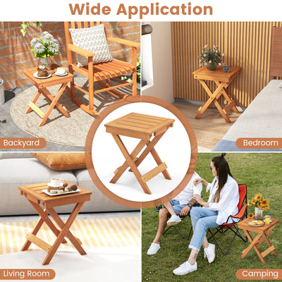 14 Inch Compact Folding Side Table with Slatted Tabletop
