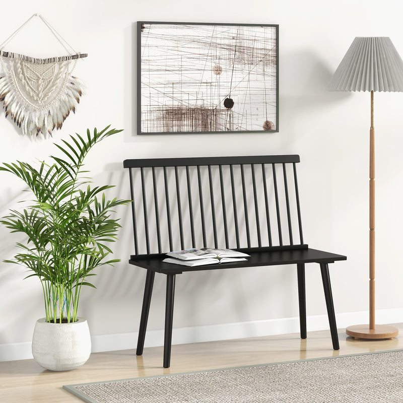 Dining Windsor Bench with Spindle Back and Anti-Slip Foot Pads-Black