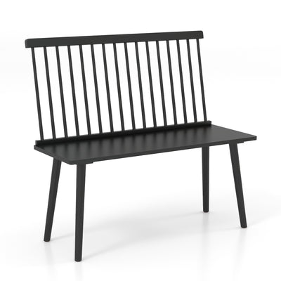 Dining Windsor Bench with Spindle Back and Anti-Slip Foot Pads-Black