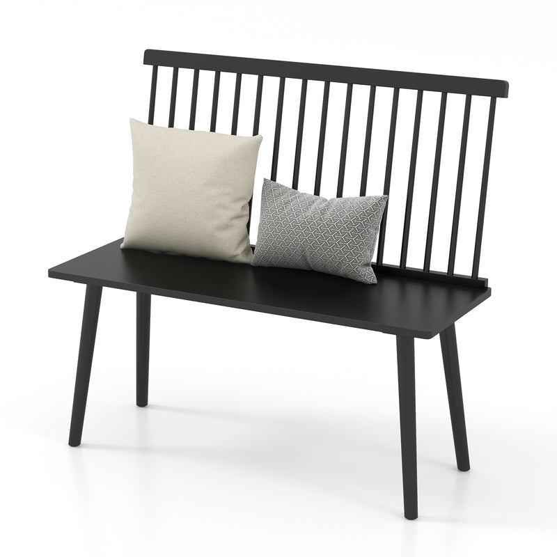 Dining Windsor Bench with Spindle Back and Anti-Slip Foot Pads-Black