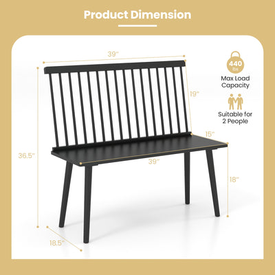Dining Windsor Bench with Spindle Back and Anti-Slip Foot Pads-Black