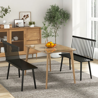 Dining Windsor Bench with Spindle Back and Anti-Slip Foot Pads-Black