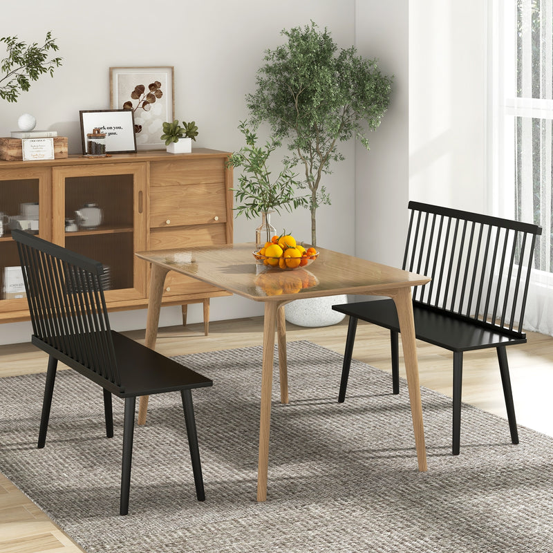 Dining Windsor Bench with Spindle Back and Anti-Slip Foot Pads-Black